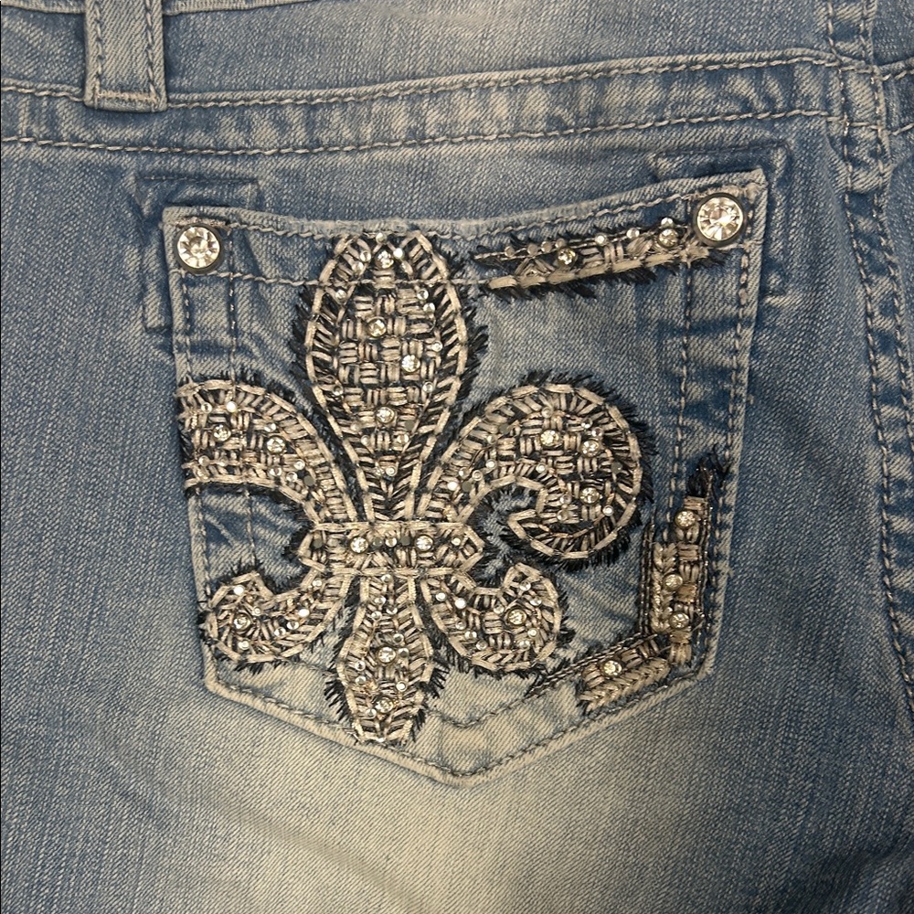 Miss Me Blue Jean Shorts with Silver Embellishments - Picture 3 of 7
